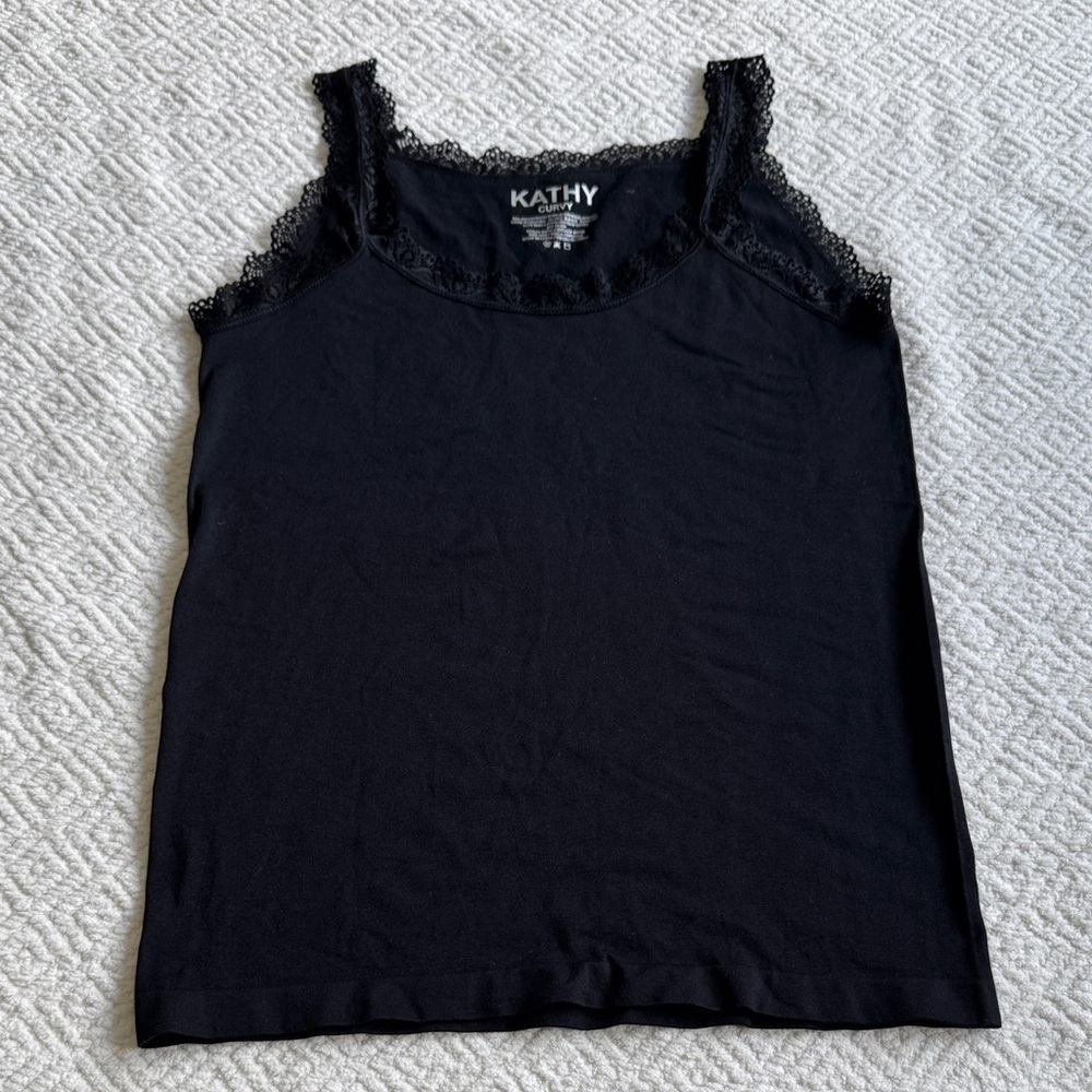 Kathy Curvy Black Lace Trim Camisole One Size